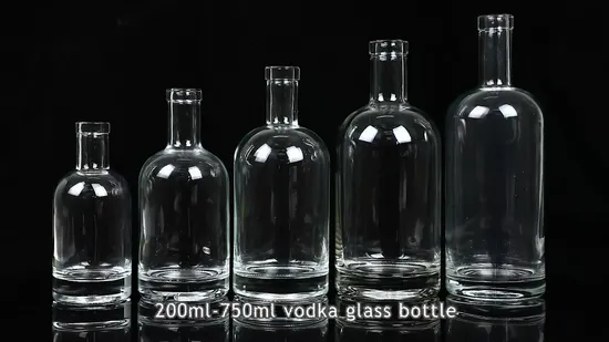 700ml 750ml 1000ml Clear Black Nordic Round Empty Rum Whisky Spirit Gin Vodka Glass Liquor Bottle with Cork Cap 100ml 200ml 375ml 500ml